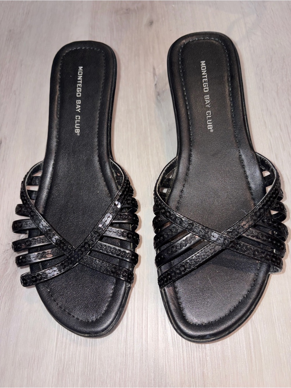 Montego Bay Club Black Crisscross Slide Sandals